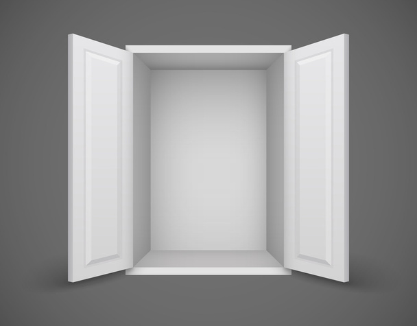Άδειο κουτί λευκό με ανοιχτές πόρτες και τίποτα μέσα - Διάνυσμα, εικόνα