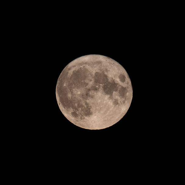 Gros plan de la pleine lune avec plusieurs cratères visibles, en particulier les cratères de Copernic et Tycho, sur un fond sombre - Photo, image