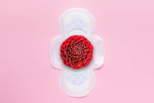 ピンクの背景に赤い花と精神的なパッド - 写真・画像