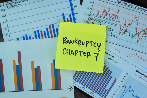 Concept of Bankruptcy Chapter 7 write on sticky notes isolated on Wooden Table. - Foto, afbeelding
