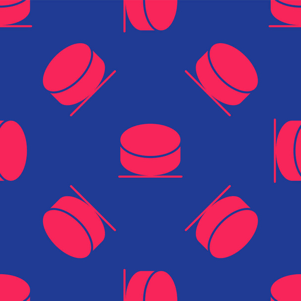 Red Hockey puck icono aislado patrón sin costuras sobre fondo azul. Vector. - Vector, imagen