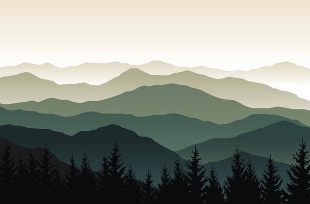 Vektor természet táj sziluettje hegyek és erdők - Vektor, kép