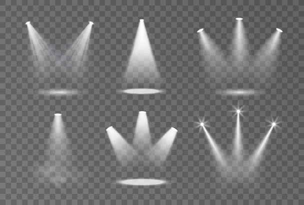 A színpadi reflektorok transzparens háttérre gyakorolt hatásainak vektorgyűjteménye - Vektor, kép