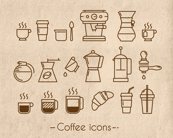 Kávé ikonok-val kézműves - Vektor, kép