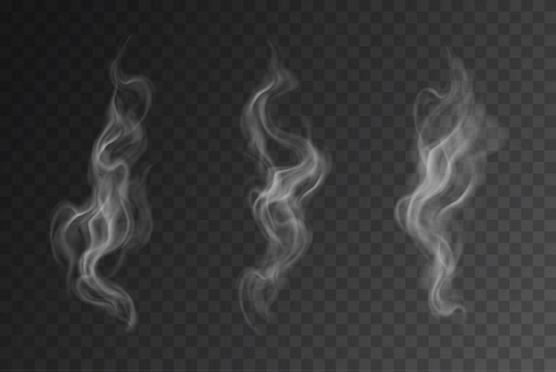 Vektorin realistinen savu tai höyrysarja eristetty tummalla pohjalla - Vektori, kuva