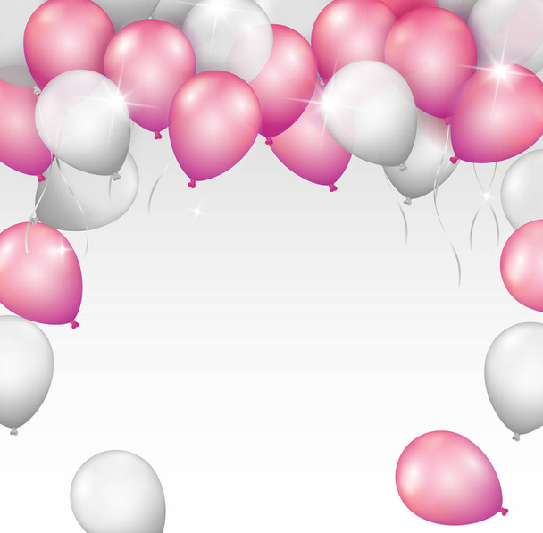 Vector bright shiny pink and silver balloon frame with space for your text on white background - Вектор, зображення