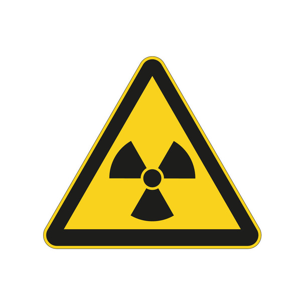 Radyoaktif tehlike işareti. Nükleer iyonize etmeyen radyasyon sembolü. İçinde folyo simgesi olan sarı üçgen uyarı işareti. Dikkat! Tehlike bölgesi. Radyolojik kirlenme - Vektör, Görsel