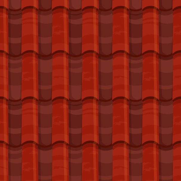 Teja roja azulejo patrón de fondo sin costura, textura de la azotea casa vector. Teja de arcilla o terracota patrón de azulejos de la azotea para la cubierta de la azotea del hogar con olas de canal de agua o fondo de baldosas de cerámica - Vector, imagen