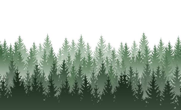 白い背景に隔離されたベクトルシームレスグリーン霧針葉樹林パターン - ベクター画像