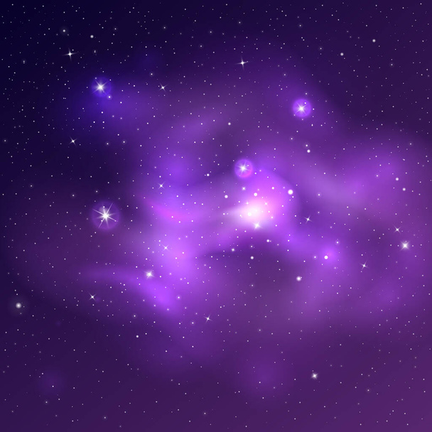 Vetor brilhante universo fundo com nebulosas roxas e azuis e estrelas brilhantes - Vetor, Imagem