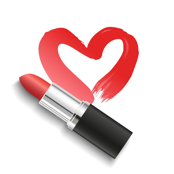 Vector realistischen roten Lippenstift mit herzförmigen Lippenstift Abstrich isoliert auf weißem Hintergrund - Vektor, Bild