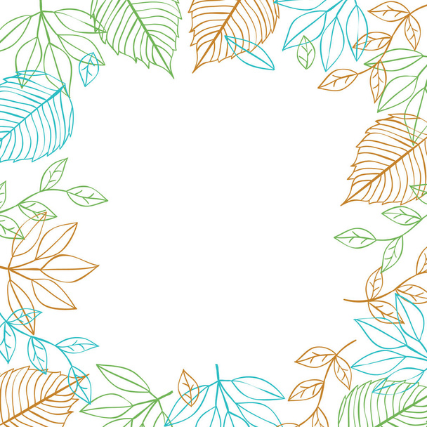 Vector hand drawn pastel colored leaves frame isolated on white background - Vector, imagen