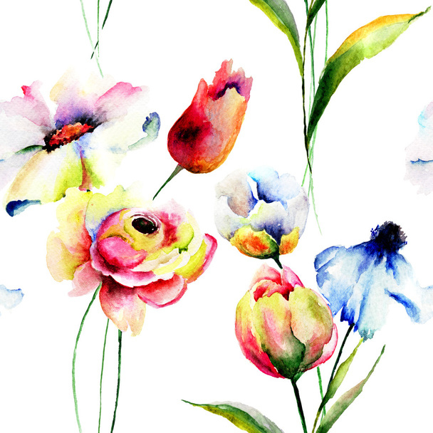 Seamless pattern with Original flowers - Zdjęcie, obraz