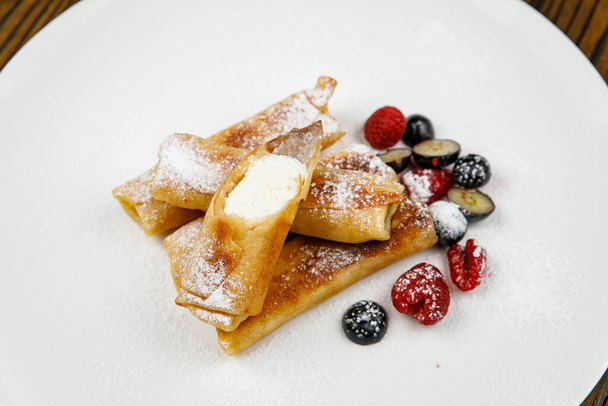 delicious sweet pancakes on a plate. - 写真・画像