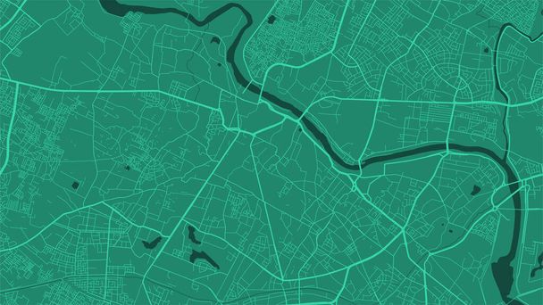 Zelená Lucknow oblasti vektorové pozadí mapy, silnice a vodní ilustrace. Širokopásmový poměr, digitální plán plochého designu. - Vektor, obrázek