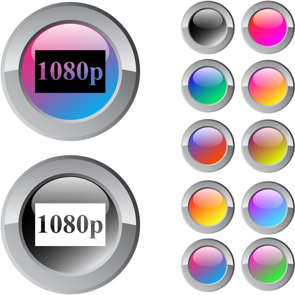 1080p multicolor round button. - Vector, Image