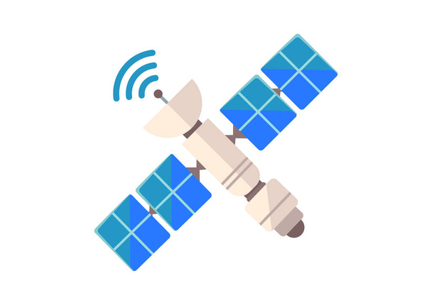 Satellit im flachen Stil isoliert auf weißem Hintergrund. Vektor-Ikone der Raumstation - Vektor, Bild