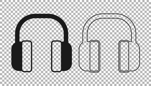 Black Noise canceling koptelefoon pictogram geïsoleerd op transparante achtergrond. Hoofdtelefoon voor oorbescherming tegen lawaai. Vector. - Vector, afbeelding