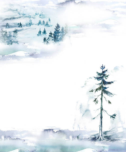 Árvores pintadas à mão aquarela isoladas em branco. Ilustração florestal. Design de conceito de natureza. - Foto, Imagem