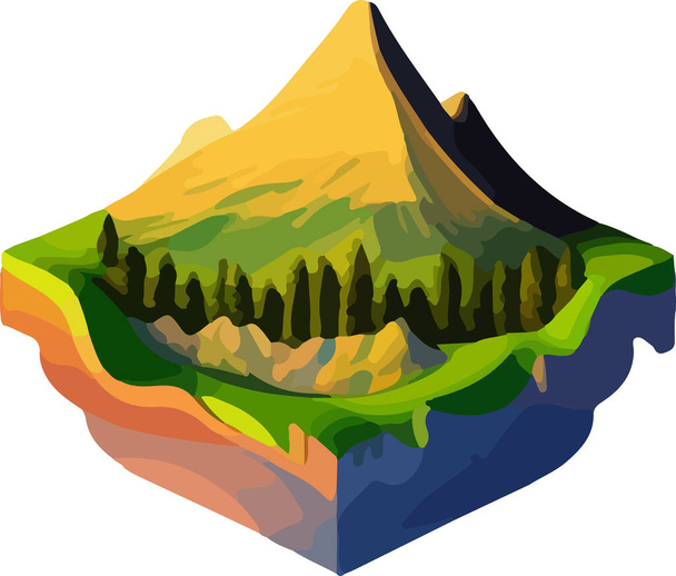 Изометрический красивый горный ландшафтный вектор. Векторная иллюстрация - Вектор,изображение