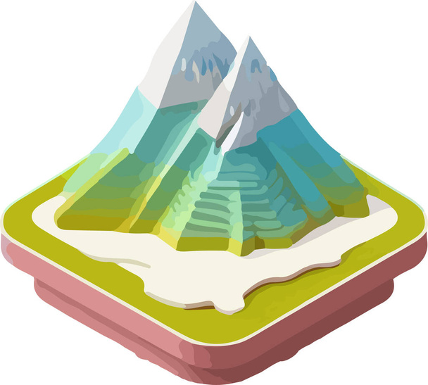 Изометрический красивый горный ландшафтный вектор. Векторная иллюстрация - Вектор,изображение