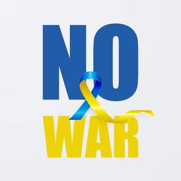 No War in Ukraine. Anti War Call with the Smbol of Peace with Blue and Yellow Silk Ribbon. Ukranian Flag Colors. Struggle, Protest, Support Ukraine, Slogan. Vector Illustration. - Вектор, зображення