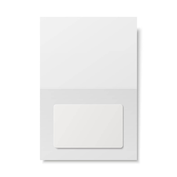 Vector 3d Realistic White Guest Room, Plastic Hotel Apartment Keycard, ID Card, Sale, Credit Card Design Template with Paper Cover Case, Envelope, Wallet Close-up for Mockup, Branding. Top View. - Vektor, kép