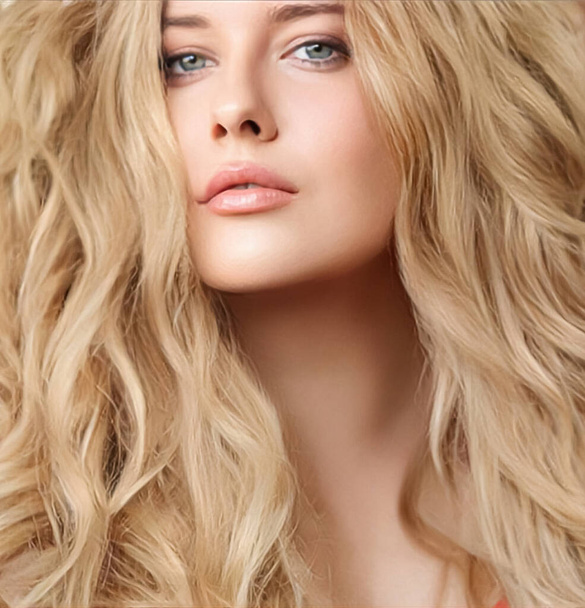 Hairstyle, beauty and hair care, beautiful blonde woman with long blond hair, glamour portrait for hair salon and haircare brand - Photo, image