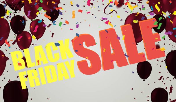 Black friday sale banner layout  posters or flyers design with balloons and confetti. Vector illustration. Place for text. - Вектор, зображення