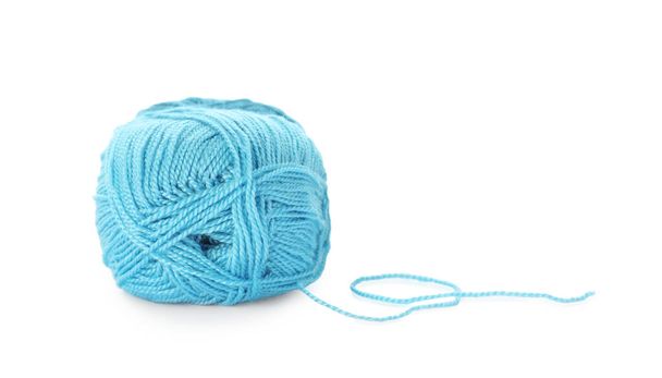 Soft light blue woolen yarn isolated on white - Foto, imagen