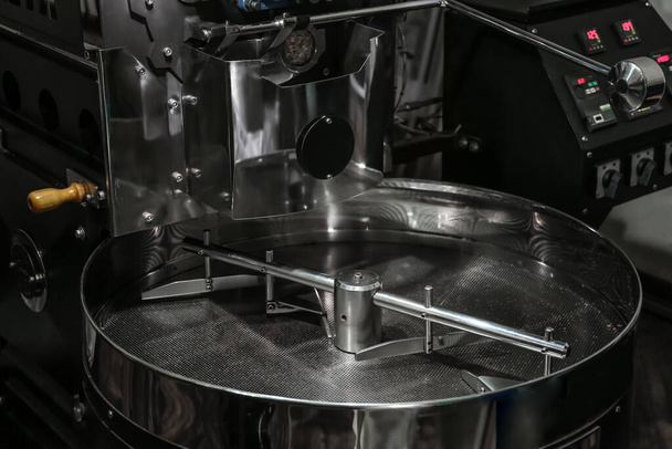Stainless coffee roaster machine indoors. Modern device - Photo, Image
