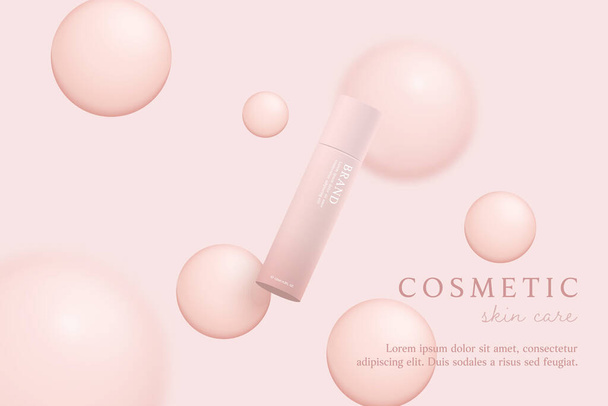 Roze cosmetische 3D-achtergrond met druppel vloeibare zeepbel. - Vector, afbeelding
