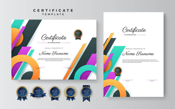 Modèle de certificat moderne avec couleur polygonale dynamique et futuriste et arrière-plan moderne - Vecteur, image