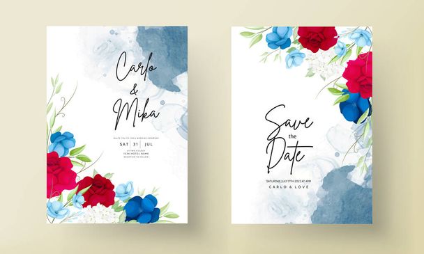 όμορφη καφέ και ναυτικό λουλούδι γαμήλια πρόσκληση κάρτα - Διάνυσμα, εικόνα