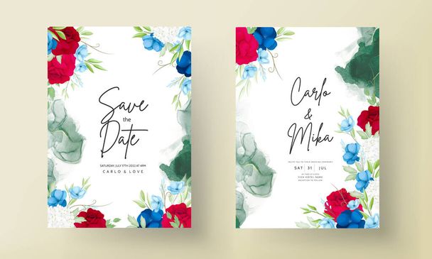 красивая бордовая и цветочная свадебная открытка - Вектор,изображение