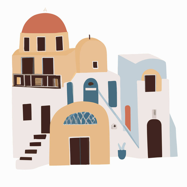 Isla de Santorini, Grecia. Ilustración plana del vector. - Vector, Imagen