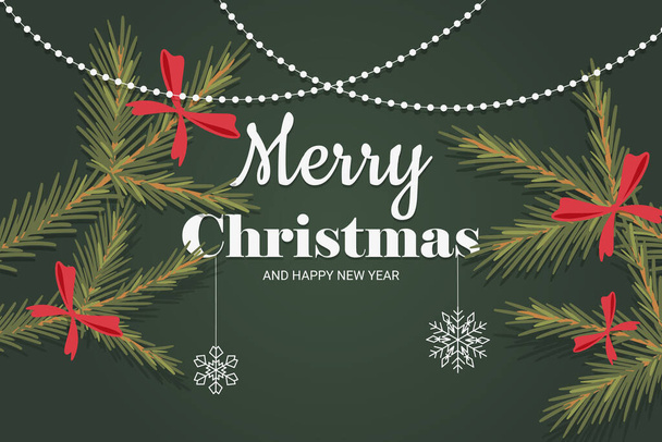 inscription Merry Christmas and Happy New Year on a background with fir twigs. Vector illustration - Vector, Image