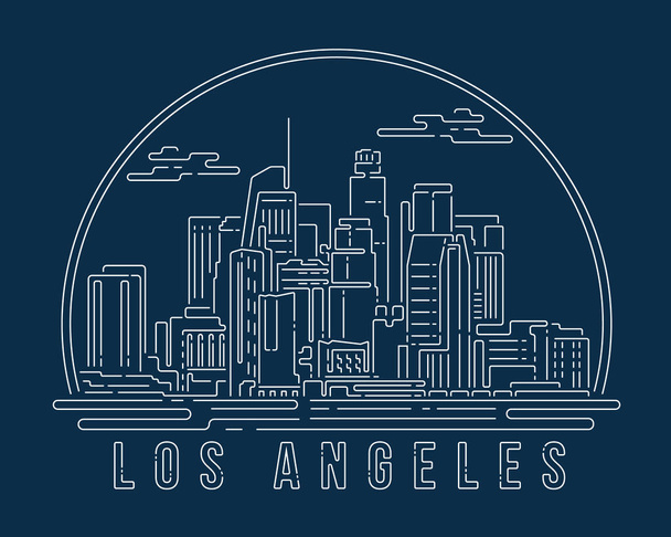 ダークブルーの背景に白い抽象的な線のコーナーカーブの現代的なスタイルを持つ都市景観、スカイラインの都市ベクトルのイラストデザインを構築-ロサンゼルス - ベクター画像