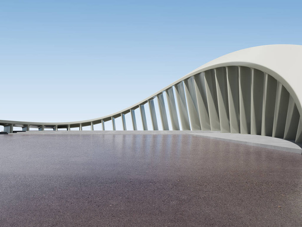 3D рендеринг абстрактной футуристической архитектуры с бетонным полом. - Фото, изображение
