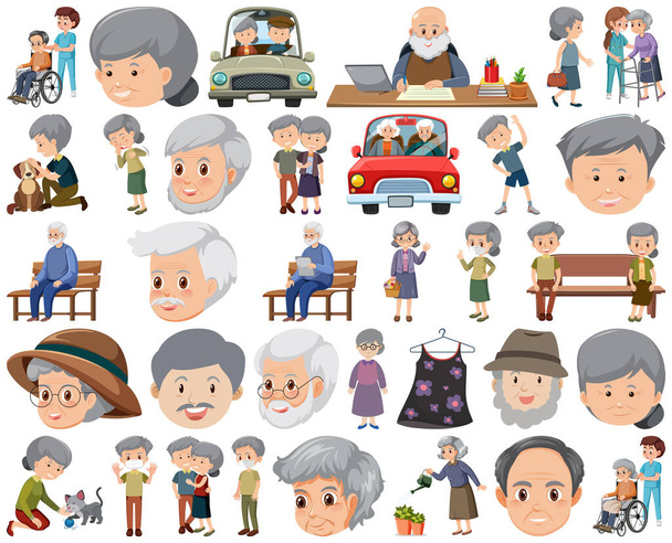 Sbírka ikon starších lidí ilustrace - Vektor, obrázek