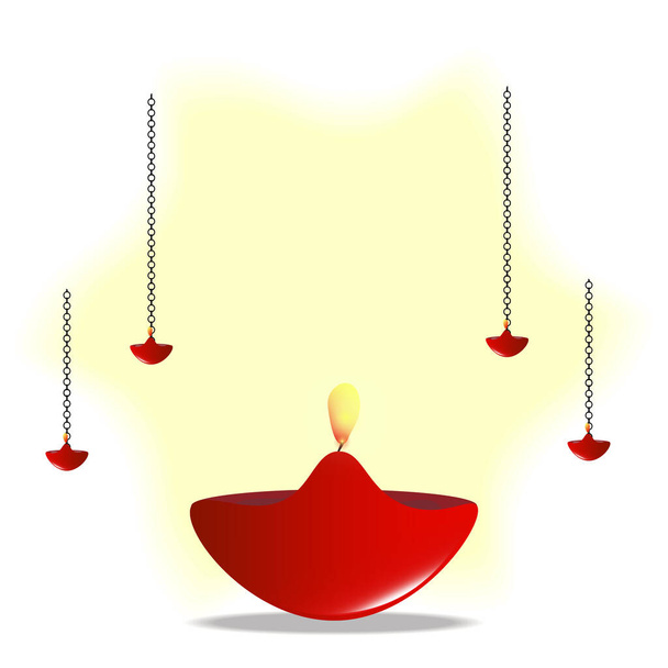 Diwali greeting template with beautiful burning Diwali Diya oil lamp on yellow backgrounds. - Vector, Image