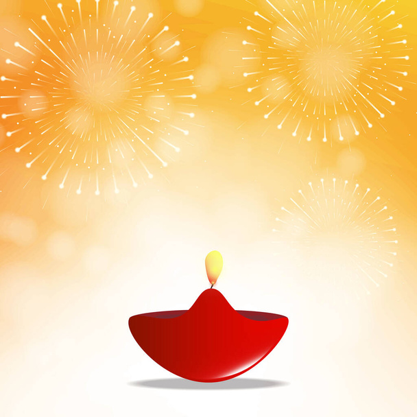 Happy Diwali, lámpara de aceite Diya con galletas saladas sobre fondo bokeh amarillo ilustración. Festival de luces. - Vector, Imagen