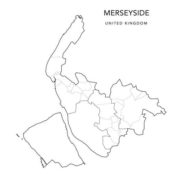 Διοικητικός Χάρτης του Merseyside με Νομαρχιακές, Μητροπολιτικές και Αστικές Ενορίες από το 2022 - Ηνωμένο Βασίλειο, Αγγλία - Διανυσματικός Χάρτης - Διάνυσμα, εικόνα