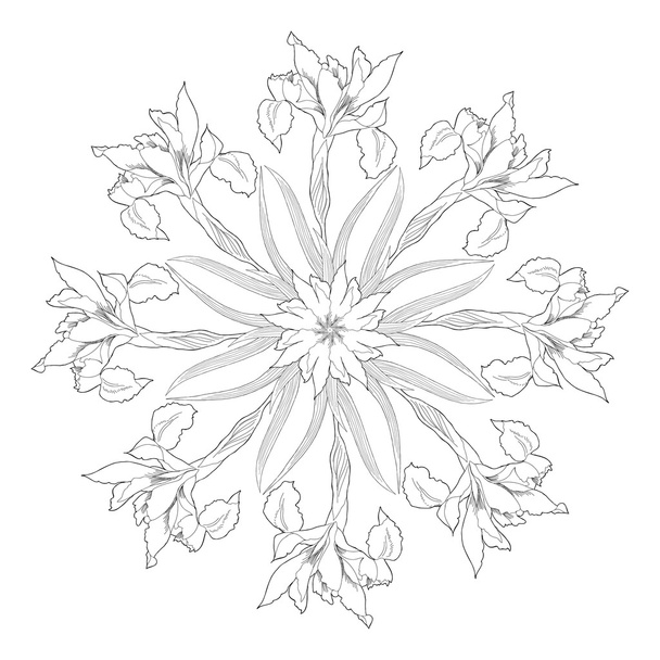 Ornamental round with irises - ベクター画像