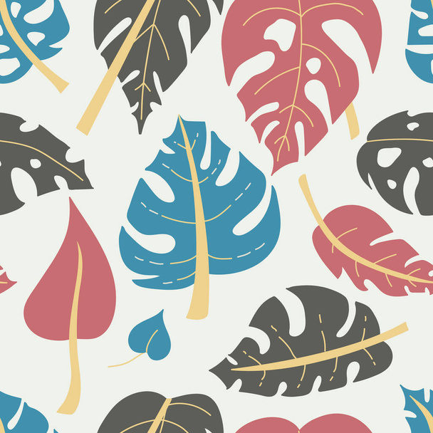 Seamless floral pattern with monstera leaves. Print for textile, wallpaper, covers, surface. For fashion fabric. - Vektör, Görsel