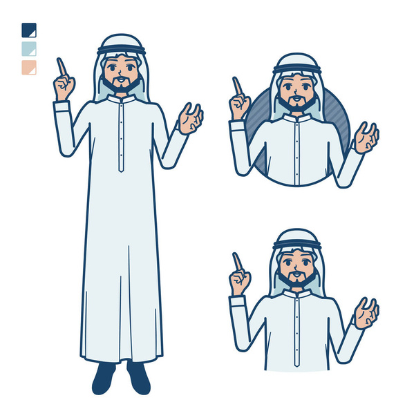 A arabian man in white costume with speaking images.It's vector art so it's easy to edit. - ベクター画像