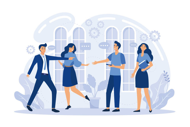 creative team on a business meeting discussing new project, generate ideas or having conversation. The concept of meet our team, flat vector illustration - Vector, Image