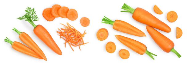 Carrot isolated on white background. Top view. Flat lay. - Photo, Image