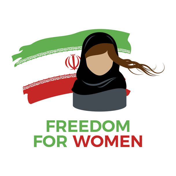 Свобода для іранських жінок. Іранська жінка з вектором ікони, ізольованою на білому тлі. Жінки Ірану протестують проти графічного дизайну. Жінка та Іранський прапор елементи дизайну прапора - Вектор, зображення