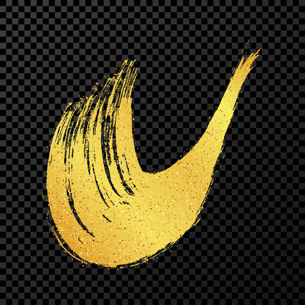 Arany grunge félkör alakú ecsetvonások. Festett hullámos tintasávok. Sötét, átlátszó háttérrel elszigetelt tintapont. Vektorillusztráció - Vektor, kép